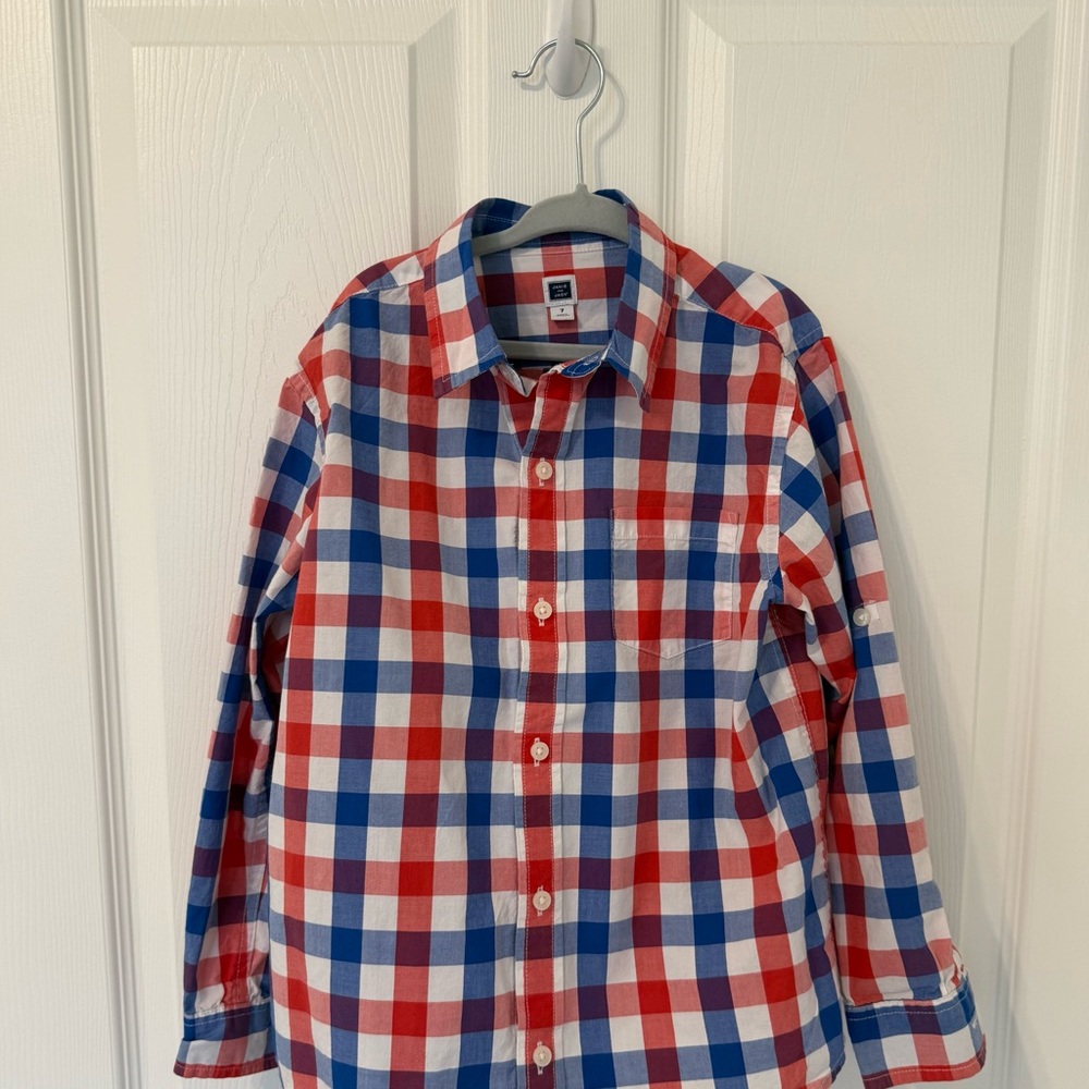 Boys 7T Janie and Jack Red, Blue & White Plaid Button-Down Shirt
